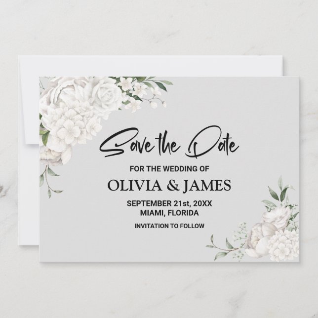 Reserve A Data Casamento Floral na moda White (Frente)