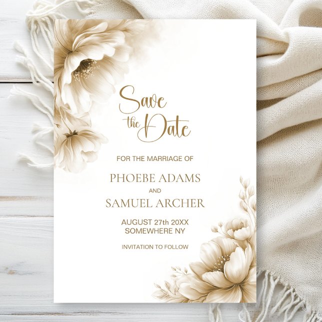 Reserve A Data Casamento Floral Neutro Rústico Save the Date (Criador carregado)