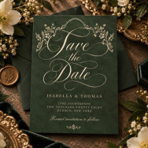 Casamento Floral Ornate Verde Floresta Vintage