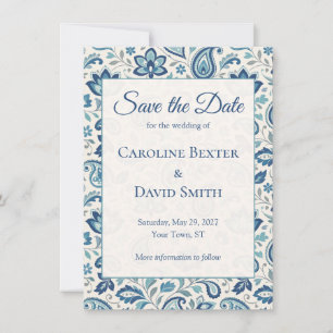 Reserve A Data Casamento Floral Paisley Moderno Azul Verde