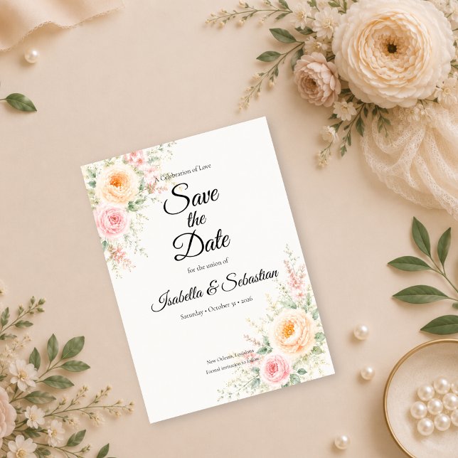 Reserve A Data Casamento Floral Pastel Romântico (Criador carregado)