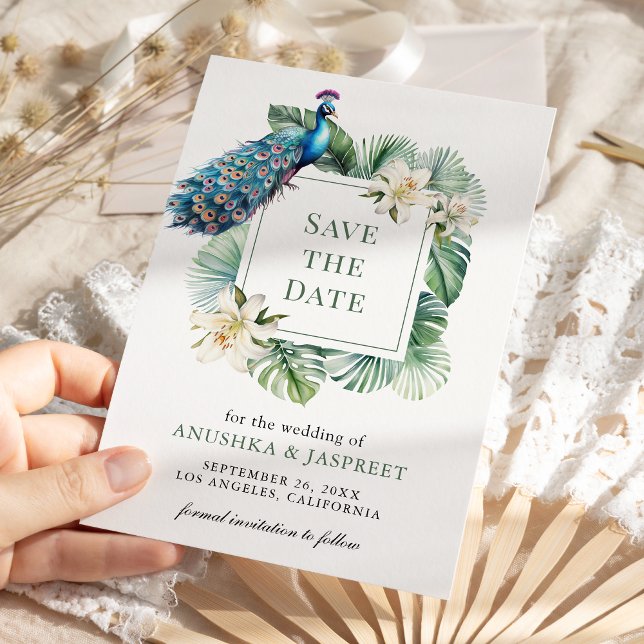 Reserve A Data Casamento Floral Pavão Indiano Tropical (Criador carregado)