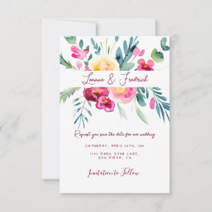 Reserve A Data Casamento floral personalizado em aquarela rosa e