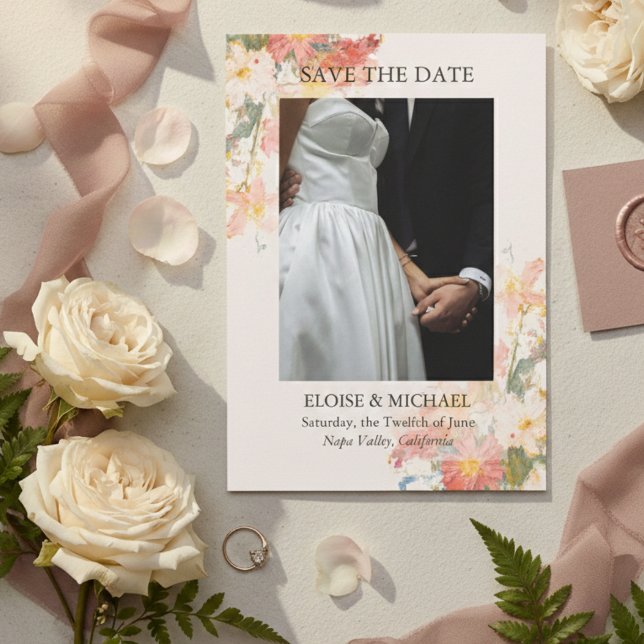 Reserve A Data Casamento Floral Pintado com Tonalidade Romântica (Romantic Blush Painted Floral Wedding Save The Date)
