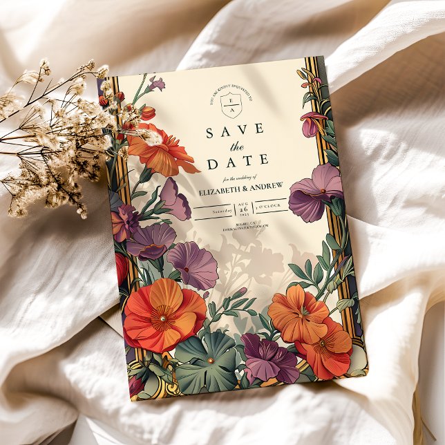 Reserve A Data Casamento Floral Pôr do Sol Art Nouveau (Criador carregado)