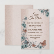 Casamento Floral Prata Verde-Cinza Cobre Borboleta