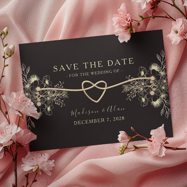 Reserve A Data Casamento Floral Preto e Dourado (Criador carregado)