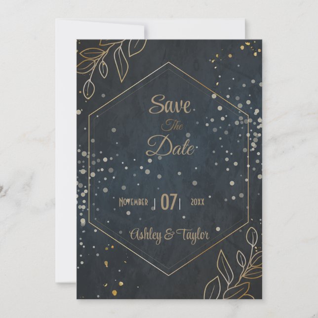 Reserve A Data Casamento Floral Preto e Dourado Salvar a Data (Frente)