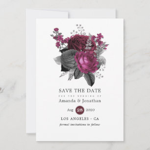 Reserve A Data Casamento Floral Preto e Prata Marsala