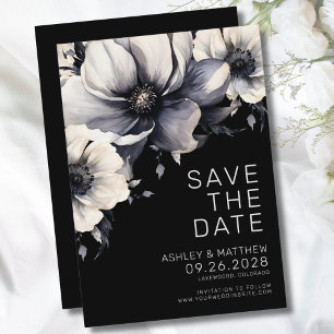 Reserve A Data Casamento Floral Preto Moderno Elegante