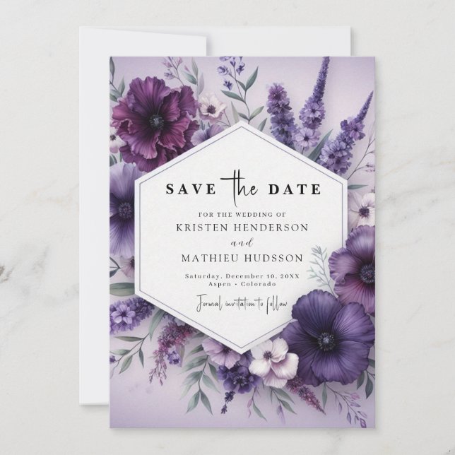 Reserve A Data Casamento Floral Purple Bonito (Frente)