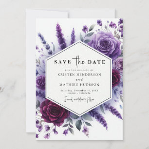 Reserve A Data Casamento Floral Purple Fotográfico Único