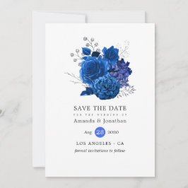 Reserve A Data Casamento Floral Real Azul e Prata