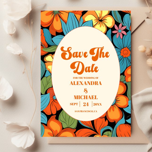 Reserve A Data Casamento Floral Retro Boho dos Anos 70 (Criador carregado)
