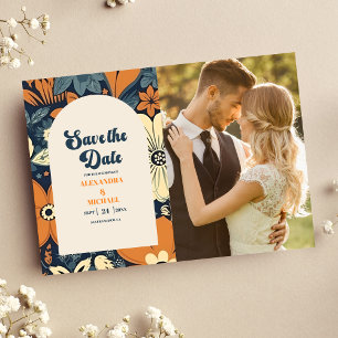 Reserve A Data Casamento Floral Retro Colorido dos Anos 70