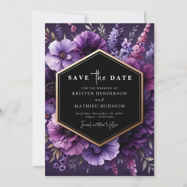 Reserve A Data Casamento Floral Romance Purple Personalizado (Frente)