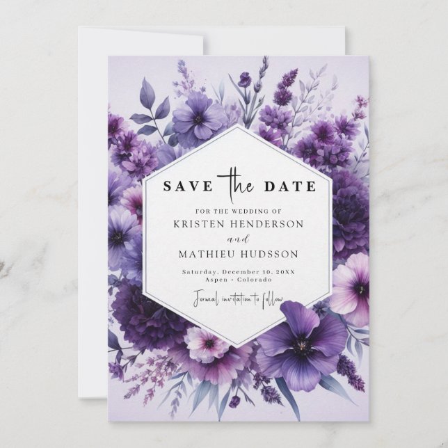 Reserve A Data Casamento Floral Romântico Bloom Purple (Frente)