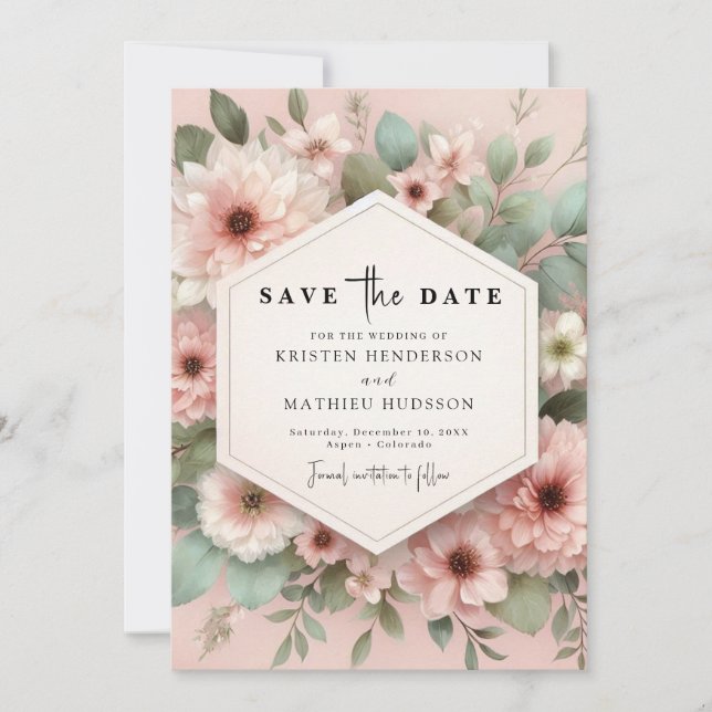 Reserve A Data Casamento Floral Romântico Boho Rosa (Frente)