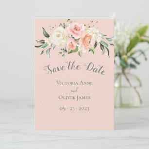 Reserve A Data Casamento Floral Romântico com Cor de Água Rosa