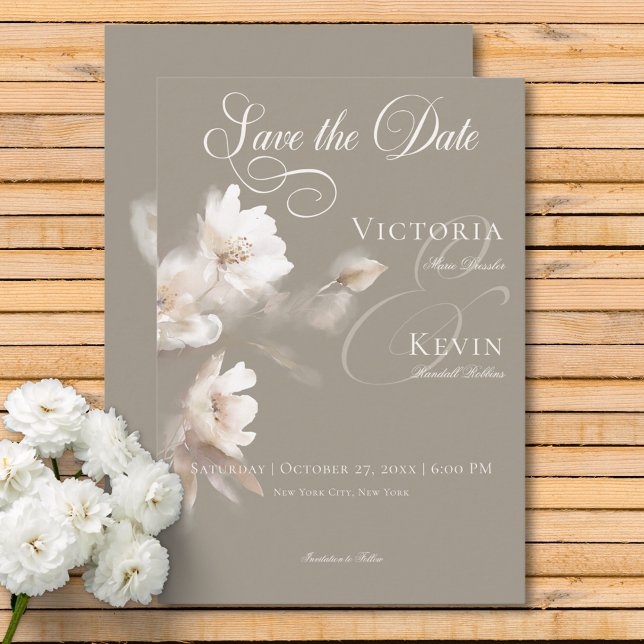 Reserve A Data Casamento Floral Romântico de Beige Neutro Eetéreo (Romantic Ethereal Neutral Beige Floral Wedding Save The Date)