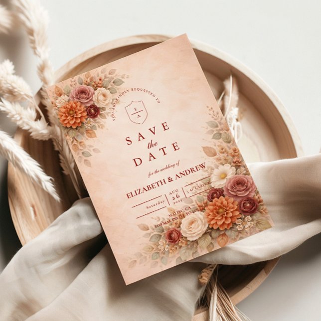 Reserve A Data Casamento Floral Romântico de Outono (Criador carregado)