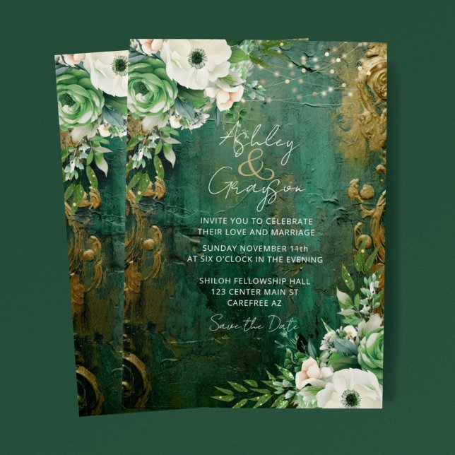 Reserve A Data Casamento Floral Romântico Emerald Green (Criador carregado)