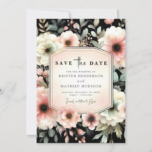 Reserve A Data Casamento Floral Romântico Pastel Rosa (Frente)