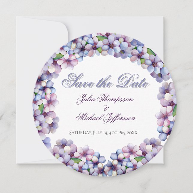 Reserve A Data Casamento Floral Romântico Poético Lilac Watercolo (Frente)