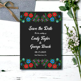 Reserve A Data Casamento Floral Romântico Preto Boho Rosas Vermel