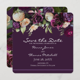 Reserve A Data Casamento Floral Romântico - Roxo Escuro