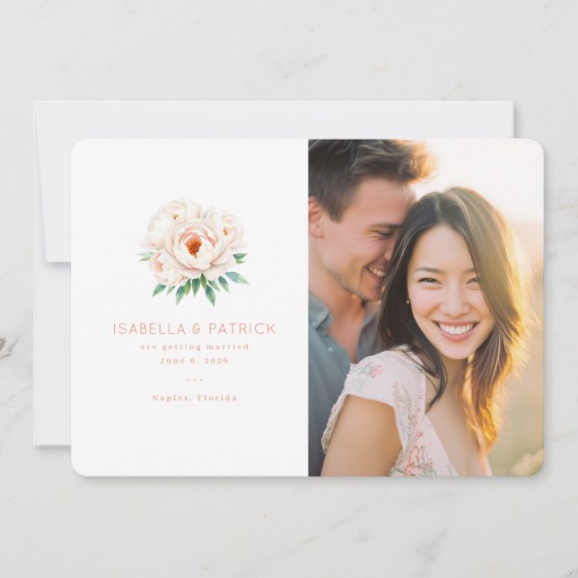 Reserve A Data Casamento Floral Rosa Alegre (Frente)