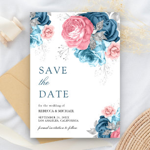 Reserve A Data Casamento Floral Rosa Azul Empoeirado