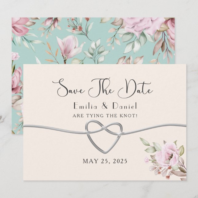 Reserve A Data Casamento Floral Rosa Bege (Frente/Verso)
