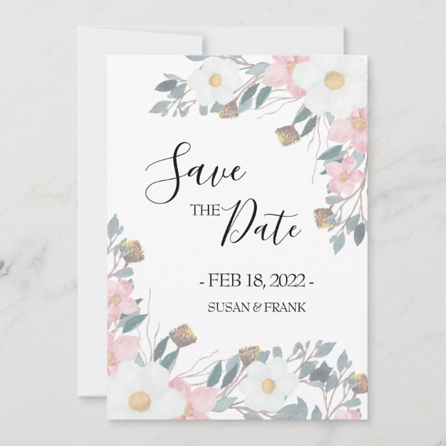 Reserve A Data Casamento Floral Rosa Bege (Frente)