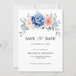 Reserve A Data Casamento Floral Rosa Bege Poeira Azul Marinho