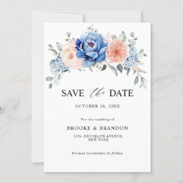Reserve A Data Casamento Floral Rosa Bege Poeirento Ardósia Azul 