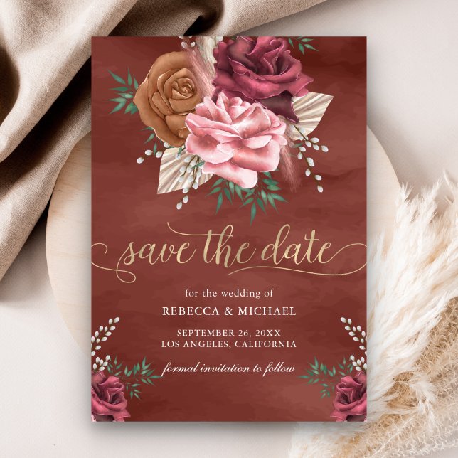 Reserve A Data Casamento Floral Rosa Canela Boho Rústico (Criador carregado)