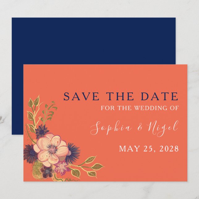 Reserve A Data Casamento Floral Rosa Choque Rústico (Frente/Verso)