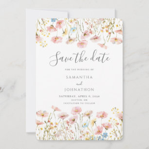 Reserve A Data Casamento Floral Rosa de Flor Selvagem