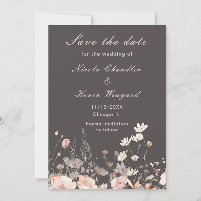 Reserve A Data Casamento Floral Rosa de Primavera de Flor Silvest (Frente)