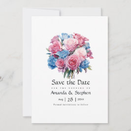 Reserve A Data Casamento Floral Rosa e Azul