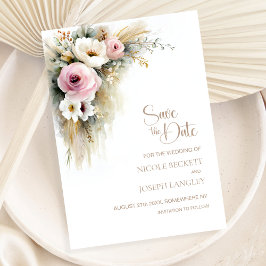 Reserve A Data Casamento Floral Rosa e Branco Rústico Salve a Dat