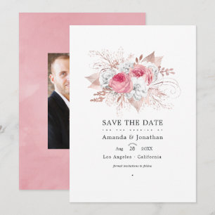 Reserve A Data Casamento Floral Rosa e Dourado Rosa
