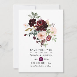 Reserve A Data Casamento Floral Rosa e Fruta Borgonha
