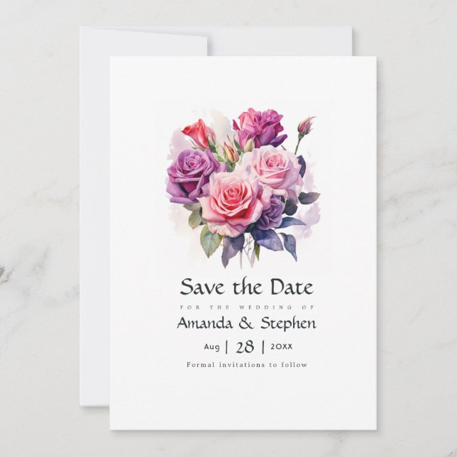 Reserve A Data Casamento Floral Rosa e Roxo (Frente)