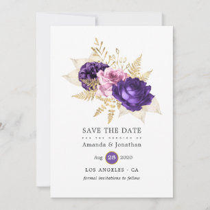 Reserve A Data Casamento Floral Rosa e Roxo