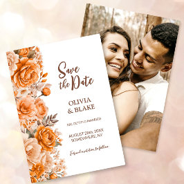 Reserve A Data Casamento Floral Rosa Laranja Personalizado
