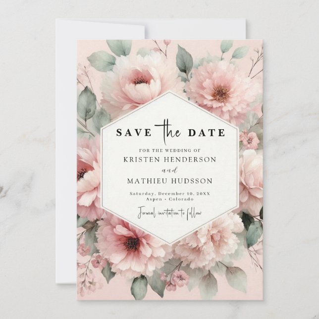 Reserve A Data Casamento Floral Rosa na moda exclusivo (Frente)
