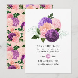 Reserve A Data Casamento Floral Rosa Pêssego e Lavanda Roxo