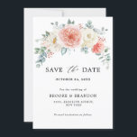 Reserve A Data Casamento Floral Rosa Pink Pastel Pessel no Verão<br><div class="desc">Elegante e moderno meio do verão floral salve o cartão de data com um buquê de rosas de aquarela pastel macio, peônias, rosas de couve ingleses, ranúculus e dahlias em tons de rosa-pincel, pêssego e creme, marfim, branco com folhas botânicas verdes e eucalipto. Por favor, encontre mais designs e variações...</div>